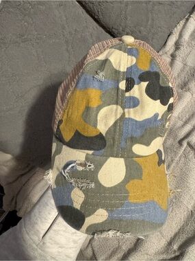 Distressed Camo Mesh-Back Baseball Cap - Blue, Olive, Mustard
